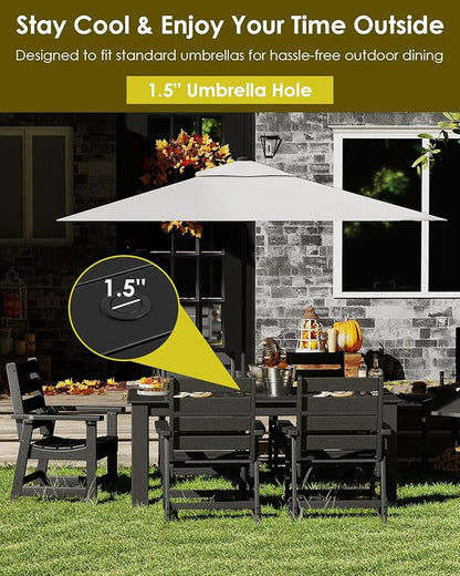 GREENVINES 5-Piece Outdoor Dining Set | HDPE | Patio Table and Chairs Sets for 4 | Patio Furniture | All Weather | Umbrella Hole | Black | for Backyard Poolside Garden