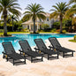 SERWALL Patio Chaise Lounge Chair Set of 4, HDPE Outdoor Lounge Chair with Cup Holder, 5 Positions Adjustable Poly Lounger with Rolling Wheels for Poolside, Deck, Sunbathing, Black