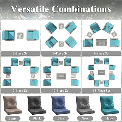 2-Seat Modern Patio Furniture Set with Swivel Rocking Chairs, Thick 4″ Cushions, Dual-Strand Wicker Rattan, Rust-Resistant Steel Frame – Outdoor Conversation & Modular Sectional,Blue