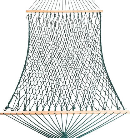 Castaway Living 13 ft. Double Traditional Hand Woven Green Polyester Rope Hammock – 2-Person, 450 lb Capacity, Free Extension Chains & Tree Hooks, Designed in The USA