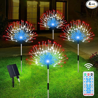 Solar Garden Lights Outdoor, 4 Pack Total 480 LED Solar Firework Lights Decorative 4th of July Decoration, Outdoor Waterproof Lights for Outside Yard Garden Pathway Decor