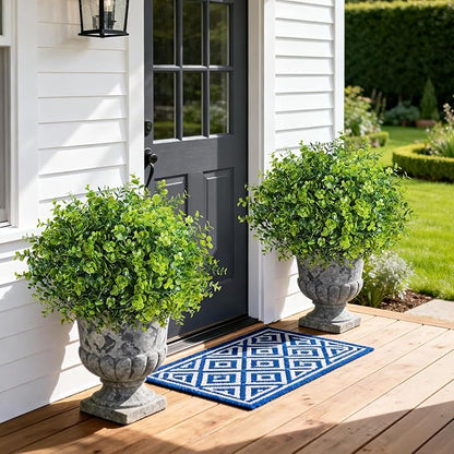 Artificial Faux Outdoor Plants for Spring Summer Decoration, 12 Bundles Fake Plastic Eucalyptus UV Resistant Look Real Fake Plants for Planter Outside Front Door Porch Patio Balcony Garden Indoor Yard