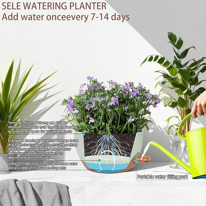 2 Pack 12 Inch Self Watering Hanging Planters for Indoor Plants, Large Green Brown Plastic Hanging Pots with Chains for Outdoor Patio Garden Home Decor Green Brown