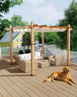10 x 10 ft Aluminum Pergola with Adjustable Canopy, Outdoor Metal Pergola, Imitation Wood-Grain Sun Shade Shelter for Garden Patio Backyard Deck