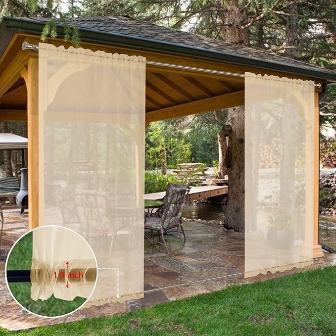 SpaceDresser Waterproof Outdoor Sheer Curtains for Patio - 4 Panels Rod Pocket Indoor Voile Sheer Curtain for Living Room,52W x 84L inch, Beige