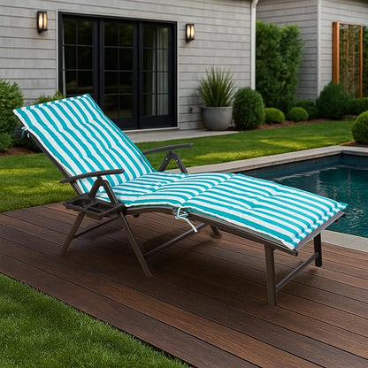 Kozyard Cozy Aluminum Reclining Lounge Chair for Beach, Yard, Pool, Deck, Patio - Outdoor Chaise Lounge with Drink Holder Weather Free Adjustable Assemble-Free Blue Strip Cushion