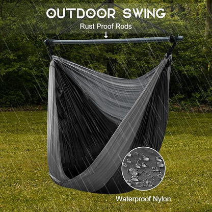 Hammock Swing Chair for Outdoor & Indoor, Lightweight & Portable, Perfect for Adults & Camping (Black, Gray)