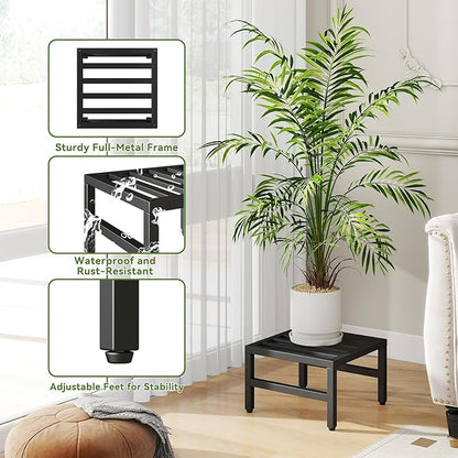 IBUYKE 2 Pack Metal Plant Stand Indoor Outdoor, Heavy Duty Small Flower Pot Stand, Modern Square Plant Shelf Flower Stand for Living Room Patio Balcony Garden, Black TMJ075B-2