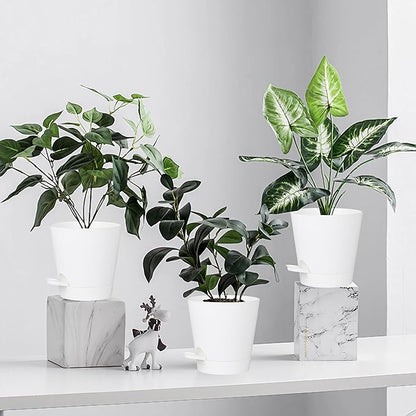 5 Pack 5 inch Self-Watering Pots, African Violets Planter with Drainage Holes and Reservoir, White Plastic Planter for Indoor Outdoor Plants Flowers and Houseplants White, 5 inch 5 pcs