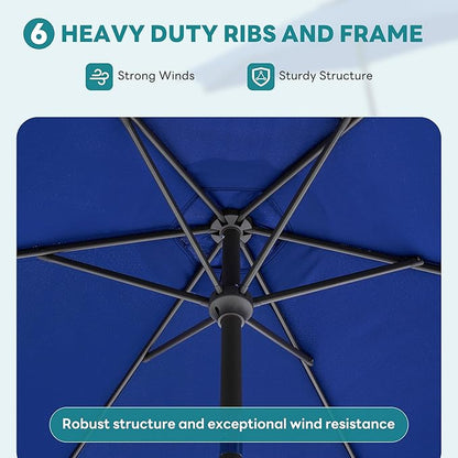 OLIXIS 7.5ft Patio Umbrella with Tilt and Crank Button & 8 Sturdy Ribs Waterproof, Patio Table Umbrella Perfect for Poolside, Terrace, Beach and Outdoor Restaurant, Blue