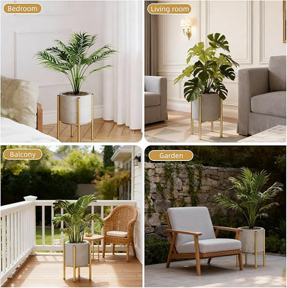 Plant Stand Indoor for 2 Height Options ,Mid Century Modern Outdoor Planter Holder,Corner Plant Stand Capacity of 160LB for 8 to 14 Inch Pots Golden with Round Plate