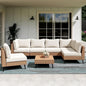 LAUSAINT HOME Outdoor Patio Furniture, 7 Piece Outdoor Sectional Sofa PE Rattan Wicker Patio Conversation Sets, All Weather Patio Furniture Set with Thick Cushions for Garden, Backyard(Beige)
