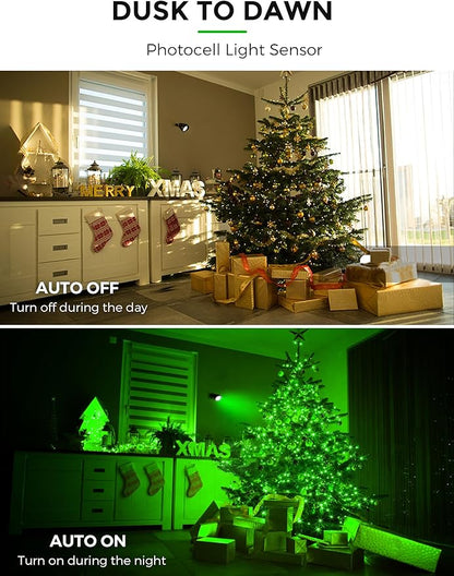 L LOHAS LED Green Spotlight Outdoor, Tree Spot Lights for Yard, Auto On/Off 5W 120V Landscape Lighting for House, Holiday, Christmas Decoration, 450LM IP66 Waterproof, UL Listed, 2 Pack