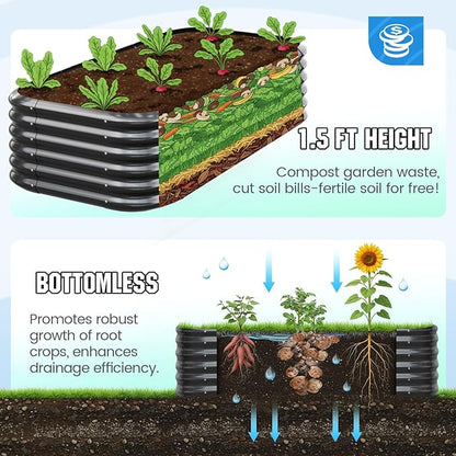 Quictent Galvanized Raised Garden Bed Kit, 6x3x1.5 ft Oval Metal Planter Box Tall for Vegetables Outdoor Backyard, Strengthened by Crossbar, Dark Gray