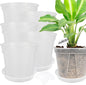 5 Set 7 Inch Transparent Plastic Garden Pots with Saucer - Planter with Drainage Hole for Indoor and Outdoor Plants - Includes 10 Plant Labels