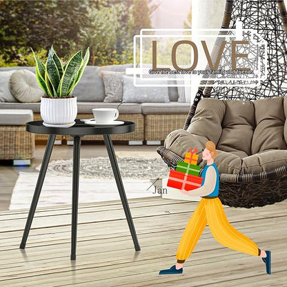 End Table: Round Black Metal Side Table, Mid-Century Style, 23-Inch Height