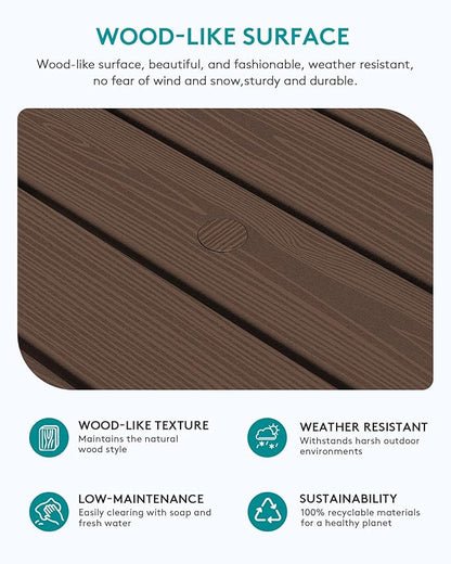 SERWALL Outdoor Coffee Table with 1.69" Umbrella Hole, HDPE Patio Coffee Table for Outside, Rectangle, Coffee