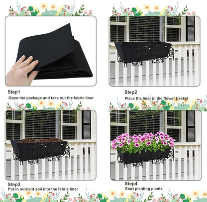 2PCS 24Inch Rectangle Window Box Liner Felt Planter Basket Liner Insert Black Plant Container Liners Non Woven Fabric Liner for Garden Fence Wall Railing Hanging Flower Pot - Avoid Bird Nesting