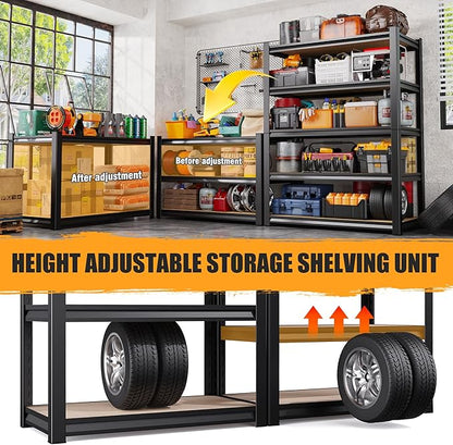 71.2" H Garage Shelving Heavy Duty Storage Shelves, Metal Adjustable Shelving Unit, Utility Garage Organizer Shelf for Basement, Pantry, Kitchen, Warehouse,15.7" Dx35.4 Wx71.2 H Black