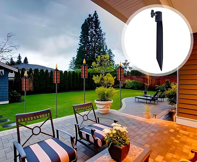 Outdoor Metal Stakes for Ground, Garden Stakes for Lights,Used for Replacement Metal Ground Spike in Live Flame Torches and Solar Lights-6.7 Inch (Black 12 Pack)