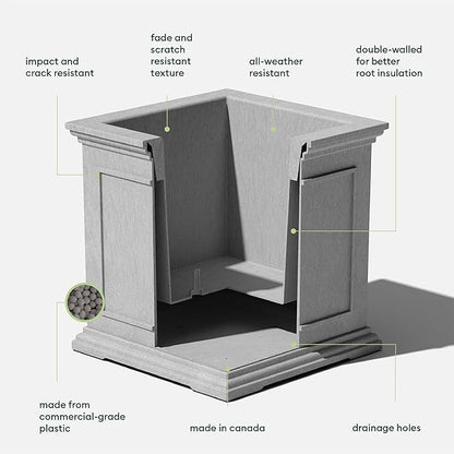 Veradek Brixton Series Cube Plastic Planter - Square Planter for Indoor or Outdoor Patio/Front Porch | Durable All-Weather Use w/Drainage Holes | Classic Estate Design for Flowers, Tall Plants, Trees