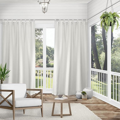 Exclusive Home Cabana Solid Indoor/Outdoor Light Filtering Hook-and-Loop Tab Top Curtain Panel Pair, 54"x96", Vanilla