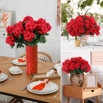 Artificial Geranium Flowers, Red Silk Blooms for Indoor and Outdoor Decor