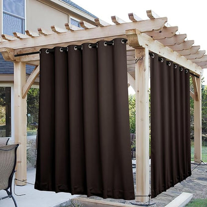 NICETOWN 2 Panels Outdoor Curtains for Patio Extra Wide 84", Waterproof & Windproof Grommet & Back Tab Fixed Top and Bottom Thermal Insulated Drapes with Rope for Gazebo, Toffee Brown, W84 x L108