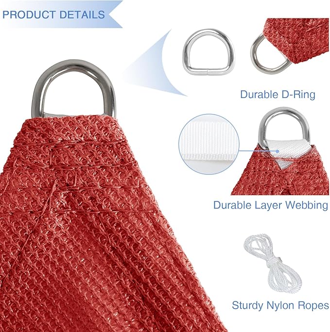 E&K Sunrise 25' x 25' x 25' Sun Shade Sail Triangle Canopy Shade Cover UV Block for Patio Backyard Garden Outdoor (Red)
