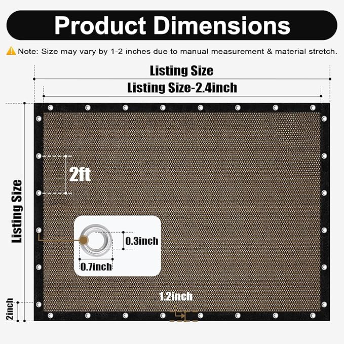 Artpuch 90% Sun Shade Cloth, 10 x 20 FT Pergola Shade Cover Canopy with Grommets, Sun Screen Fabric Tarp for Patio, Outdoor, Garden, Backyard, Mocha