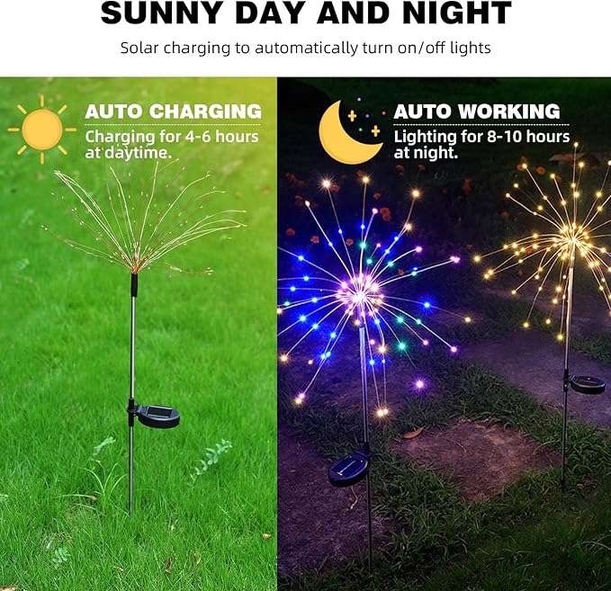 YOTOZU 4 PCS Solar Firework Light, Outdoor Solar Garden Decorative Lights 120 LED Powered 40 Copper Wires String DIY Landscape Light for Walkway Pathway Backyard Decoration Parties Perfect Gifts(Pink)