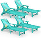 Lounge Chair Outdoor Set of 4 with Wheels, Adjustable 5-Position Chaise Lounge Outdoor, Patio Lounge Chair for Poolside Backyard, Lake Blue