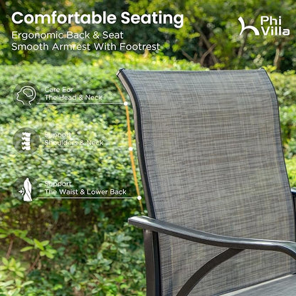 PHI VILLA Outdoor Bar Stools Swivel Set of 2, Outdoor Bar Height Tall Patio Chairs Grey with Armrest, High Top Patio Stools & Chairs with Sling Fabric for Outside Kitchen
