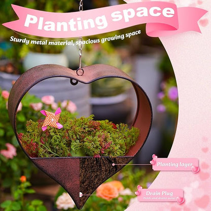 Metal Plant Hangers Indoor and Outdoor: Easter Gifts for Mom Women Her Wife Garden Lovers Birthday - Heart Shape Hanging Planters for Window Wall Living Room Office Decor(Rustic)