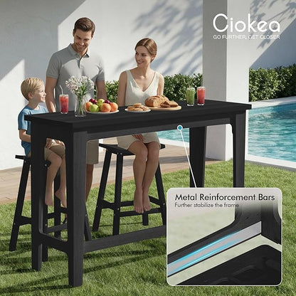 Ciokea 3 Pcs Outdoor Bar Height Table and Stools Set, 60" Extra Long Rectangle High Top Table and 2 Backless Bar Stools, Heavy-Duty All-Weather HDPE Patio Bar Set for Backyard Balcony Deck, Black