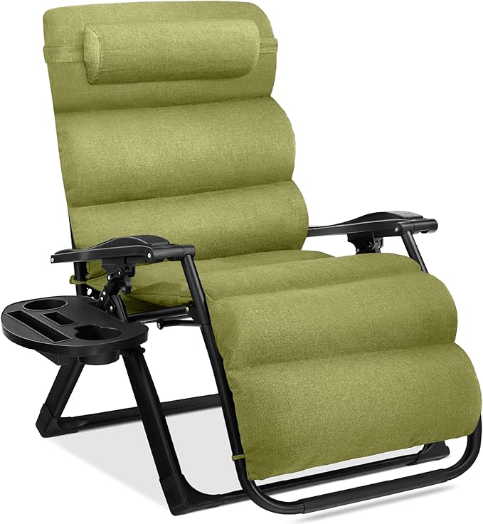 Recliner Chair, Oversized Folding Zero Gravity Patio Lounger, Green