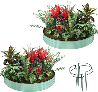 Galvanized Metal Planter Round Raised Garden Bed Kit for Gardening Outdoor，3x3x1ft 2PC Grow Garden Box Raised Flower Bed，Round Galvanized Planter Outdoor Large Metal Fire Pit Ring Green