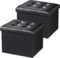 AmasSmile Storage Ottoman Folding Foot Rest Stool, Leather Footstool Bench, Short Ottoman Stool, Storage Foot Rest Store, Books (Black-2pc, 17" D x 13" W x 13" H)