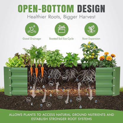 INNO STAGE 2 Pcs 4×2×1ft Galvanized Raised Garden Bed Kit, Galvanized Planter Raised Garden Boxes Outdoor, Large Metal Raised Garden Beds for Vegetables, Flowers, Herbs, and Succulents, OliverGreen