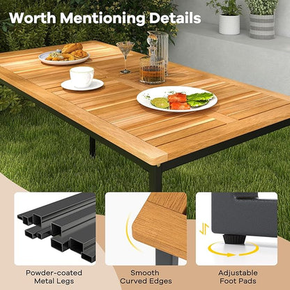Tangkula 6 Pieces Outdoor Acacia Wood Dining Set, Patio Table and Chairs Set with Bench and 2” Umbrella Hole, Outdoor Patio Dining Furniture Set for Lawn, Garden, Poolside, Backyard
