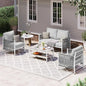 Aluminum Outdoor Patio Furniture Set with Dual-Layer Coffee Table, 4 Piece Modern Patio Conversation Sets with PE Rope, Outdoor Sectional Sofa with Thick Cushions for Balcony, Deck, White