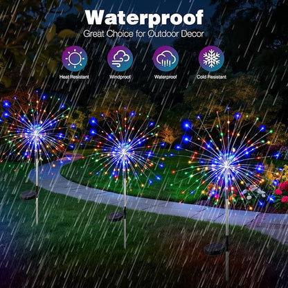btfarm 6 Pack Solar Garden Lights Outdoor, 8 Modes Firework Lights Solar Powered, Waterproof Twinkle Fairy Light Outside for Yard Patio Pathway Pool Christmas Party Decorative, Multicolor