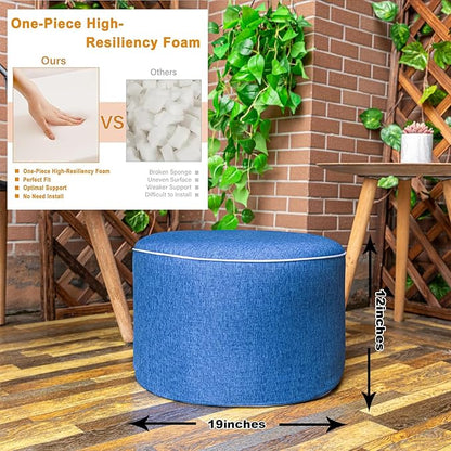 Outdoor Ottoman Outdoor Ottomans for Patio 19x12 Inches Modern Lightweight Foam Stuffed Pouf Outdoor Footstool Footrest Foot Stool Waterproof (Blue)