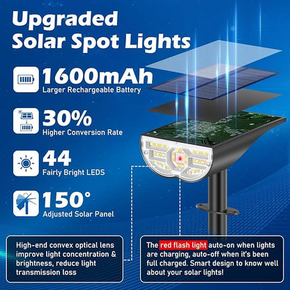 TOBUSA Solar Spot Lights Outdoor 5 Modes, 44LEDs Bright Landscape Spotlights Solar Powered 3 Colors Changing, IP67 Waterproof Auto On-Off Dusk Dawn Solar Outdoor Lighting for Yard Garden Outside Tree