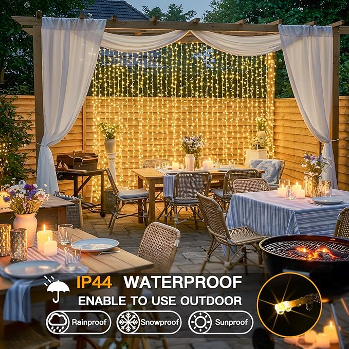 String Curtain Lights, 600 LED Warm White, 19.6 x 9.8 ft