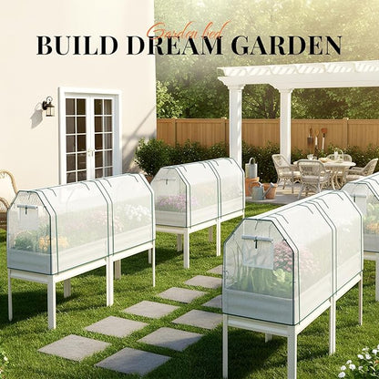 KING BIRD Large Raised Garden Bed with Netting Galvanized Elevated Planter Box with Legs 72×23×55 in for Backyard, Patio, Balcony, 700lb Capacity, Beige