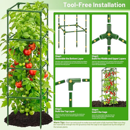 Legigo 2 Pack Square Tomato Cages for Garden- Up to 60 Inch Tomato Plant Support Stakes Cage, Heavy Duty Steel Tomato Trellis Garden Stakes for Raised Garden Bed Climbing Vegetables Cucumbers Flowers