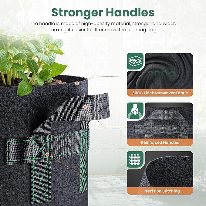 5 Pack 5 Gallon Grow Bags, Thickened Nonwoven Fabric Planter Pots with Handles, Heavy Duty 300G Garden Pots for Tomato, Potato and Vegetable