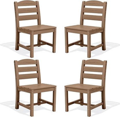 SERWALL Outdoor Dining Chairs Set of 4, All-Weather HDPE Patio Chair with 19.7" Widened Seat, for Backyard, Garden, Brown
