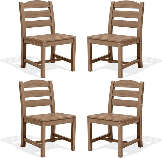 SERWALL Outdoor Dining Chairs Set of 4, All-Weather HDPE Patio Chair with 19.7" Widened Seat, for Backyard, Garden, Brown